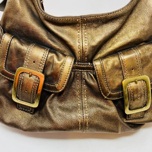Cole Haan Metallic Leather Shoulder Bag Hobo Buckle Side - Picture 3 of 6